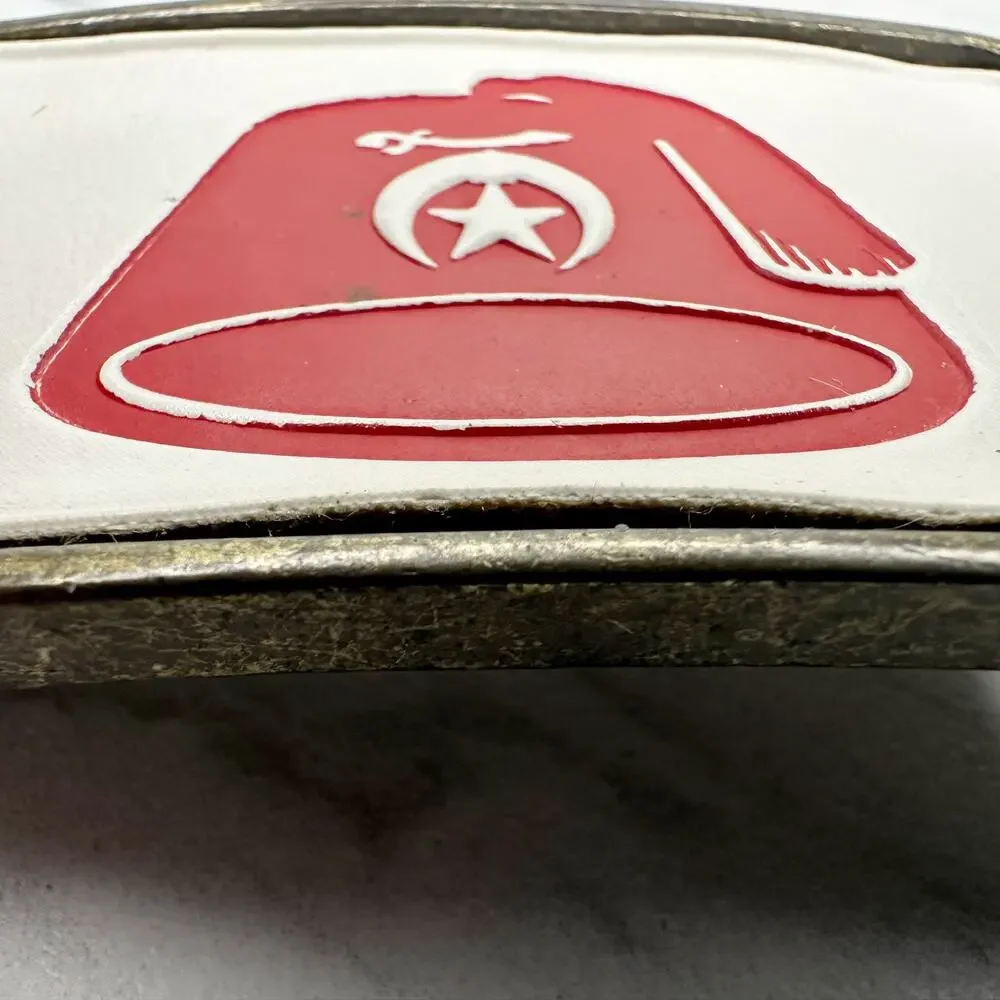 Vintage Shriners Fez Belt Buckle Red White Insert Masonic ✨